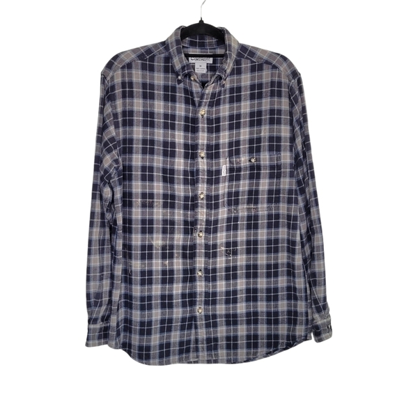 Carhartt Men's Button-Up Flannel Work Casual Shirt Size M Blue/Gray 100% Cotton - Picture 1 of 10
